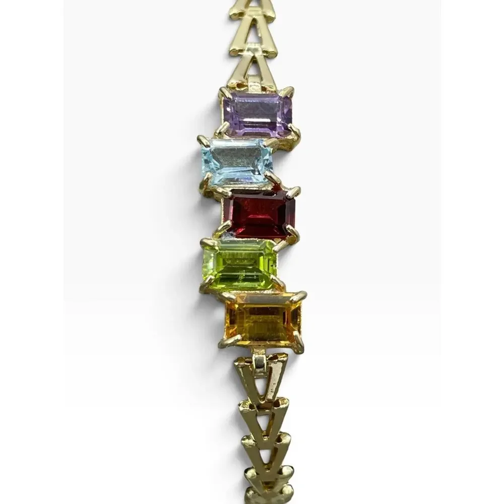 14K Yellow Gold Multi-Colored Emerald Cut Stone Bracelet (26671)